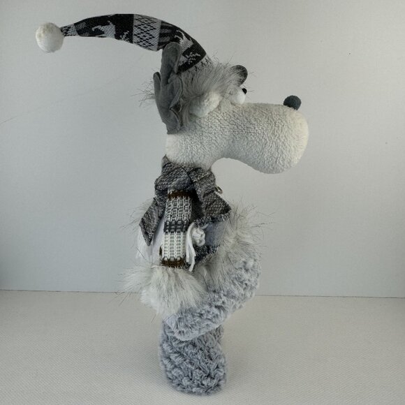 Handmade Gray Winter Moose Plush Decor Posable Hat Sweater Scarf Knit Hat 20" - Picture 3 of 11